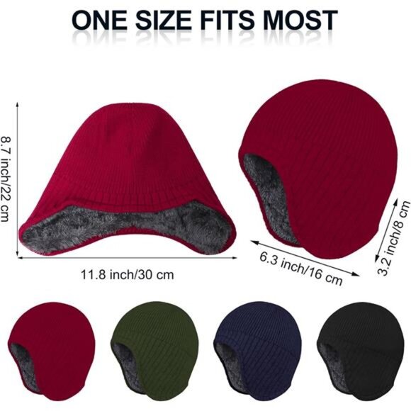 4 Pack Unisex Winter Warm Earflap Hat Thick Fleece Lined Beanie with Ear Cover